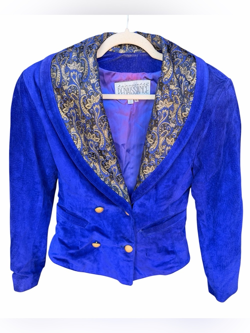 La Nouvelle Renaissance Vintage Genuine Leather Blazer Royal Blue Size S